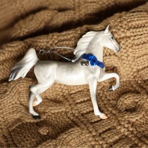 Porcelain White Horse Ornament with Blue ribbon
